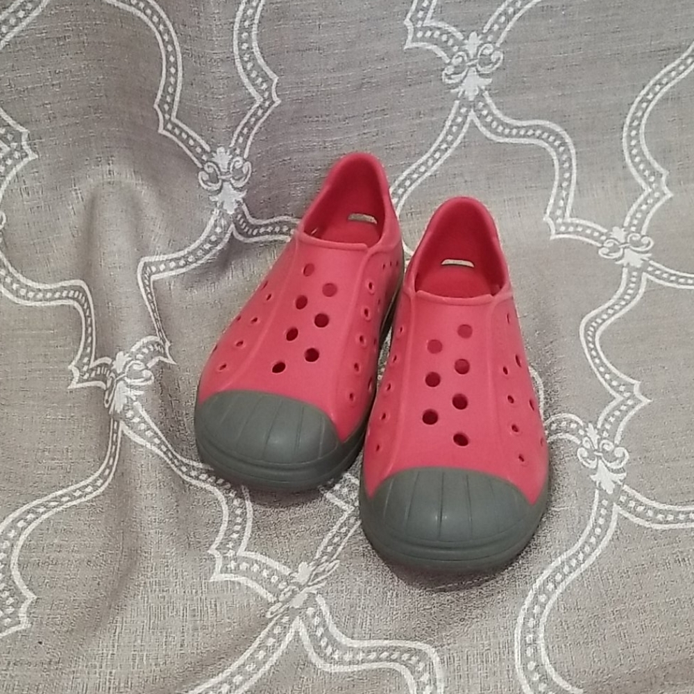 Crocs coral and gray slip ons - Sz J 2